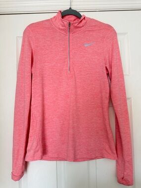 Nike Women's Coral Pink Dri-fit Quarter-Zip Athletic long sleeve shirt